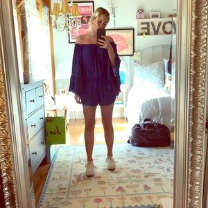 Blue off the shoulder romper